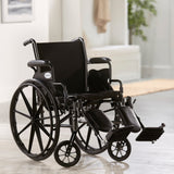 McKesson Lightweight Wheelchair Dual Axle Desk Length Arm Swing-Away Elevating Legrest Black Upholstery 18 Inch Seat Width Adult 300 lbs. Weight Capacity (1065285_EA) 1/EA