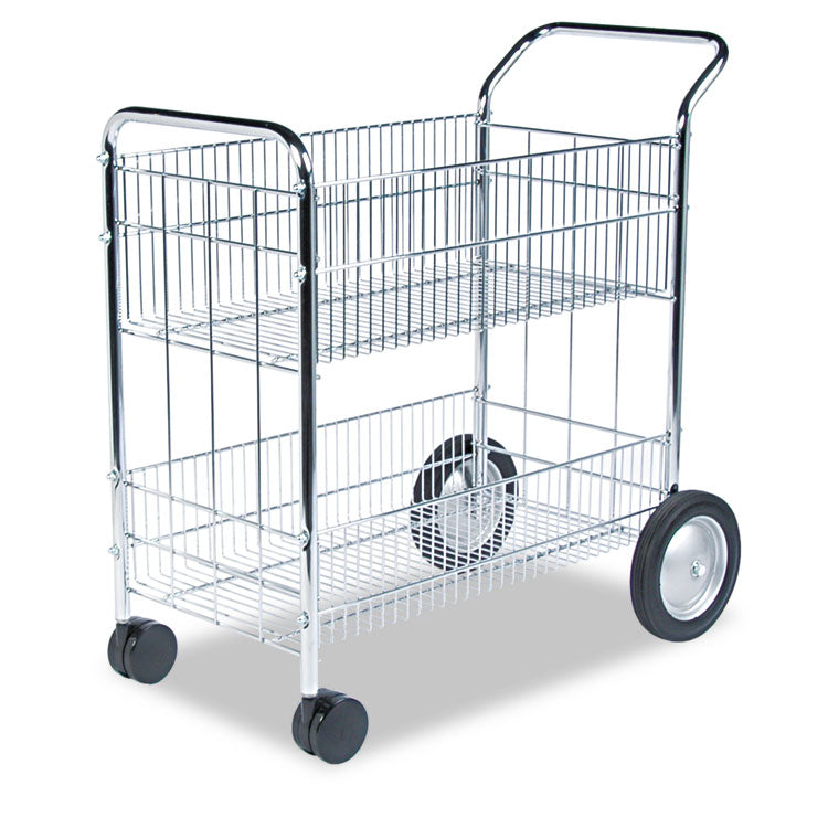 Fellowes® Wire Mail Cart, Metal, 2 Bins, 21.5" x 37.5" x 39.5", Chrome (FEL40912)