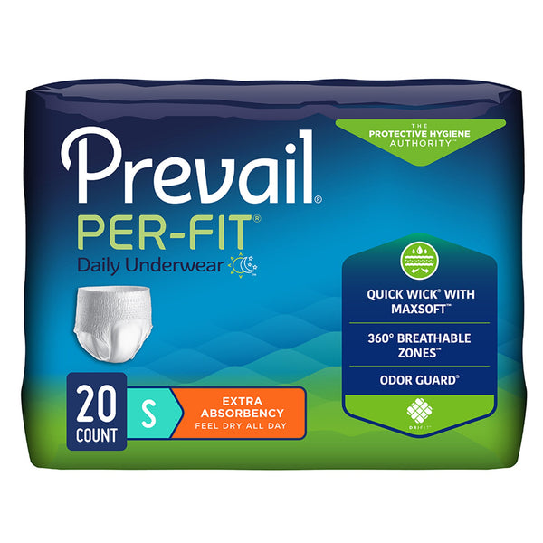 Prevail® Per-Fit® Extra Unisex Adult Absorbent Underwear Pull On with Tear Away Seams Small Disposable Heavy Absorbency (1243750_CS) 80/CS