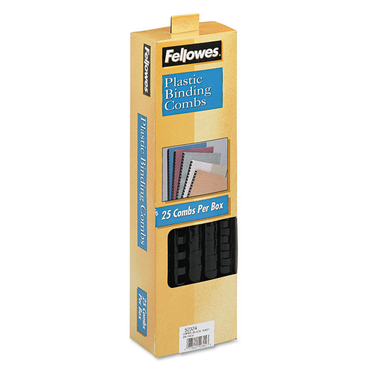 Fellowes® Plastic Comb Bindings, 5/8" Diameter, 120 Sheet Capacity, Black, 25/Pack (FEL52324)