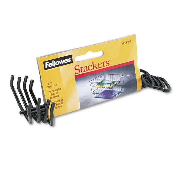 Fellowes® Desk Tray Stacking Posts for 3" Capacity Trays, Wire, Black, 4 Posts/Set (FEL63112)