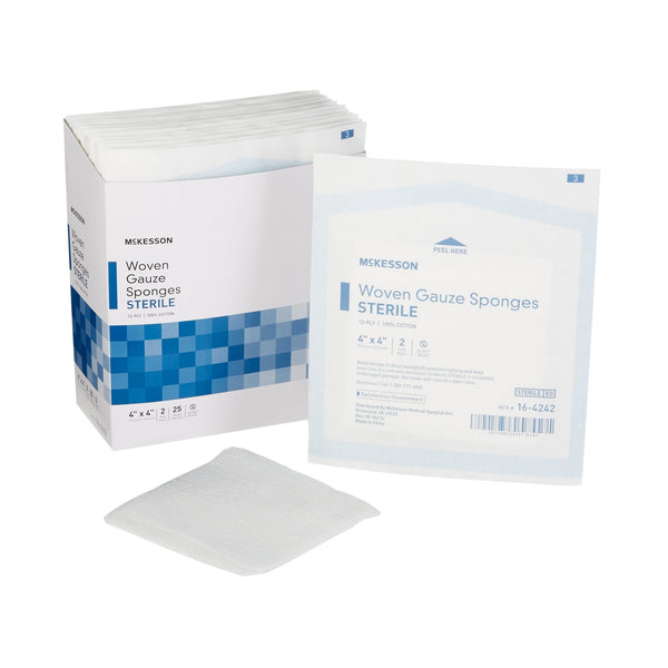 McKesson Gauze Sponge 4 X 4 Inch 12-Ply Sterile 2 per Pack (762703_BX) 25/BX