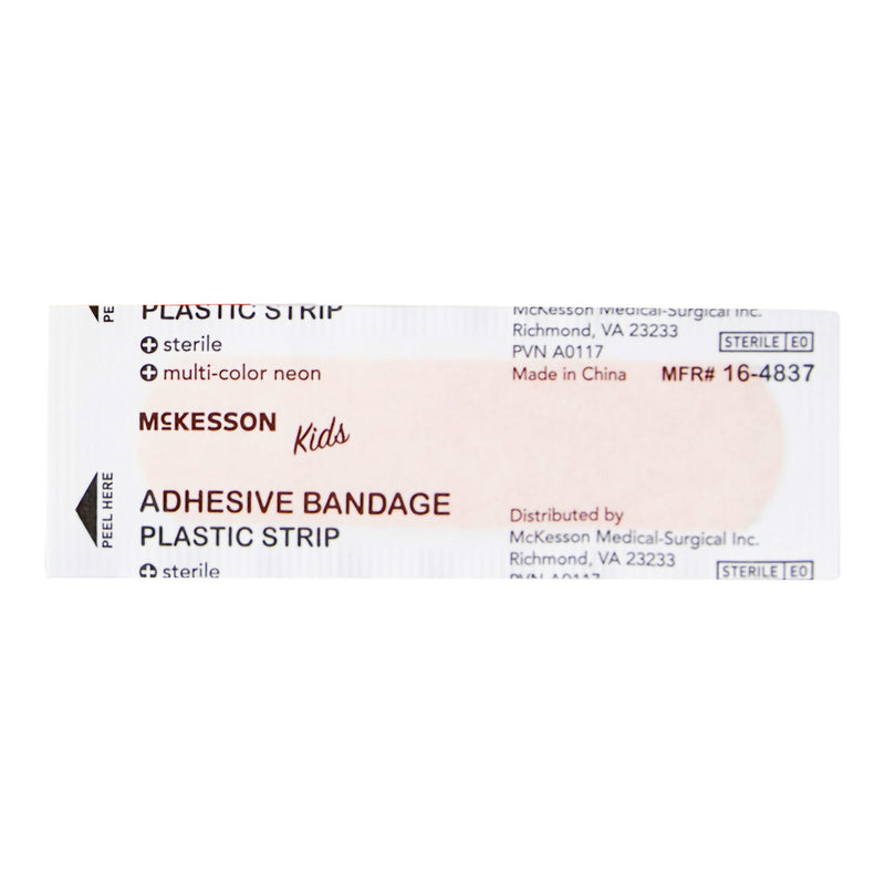 McKesson Kids™ Adhesive Strip 3/4 X 3 Inch Plastic Rectangle Neon Sterile (1055592_BX) 100/BX