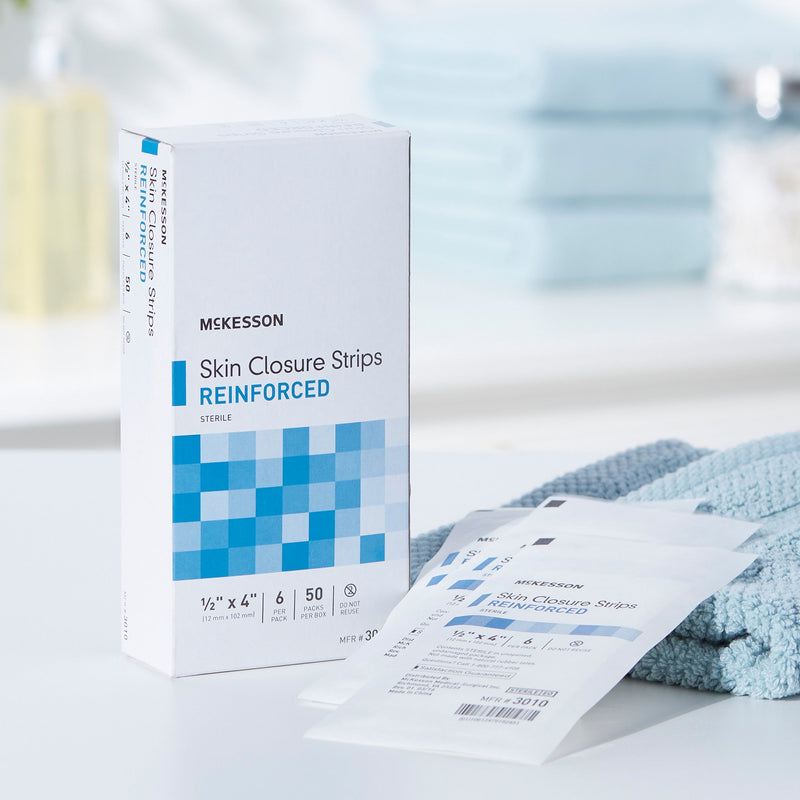 McKesson Skin Closure Strip 1/2 X 4 Inch Nonwoven Material Reinforced Strip White (876309_PK) 1/PK