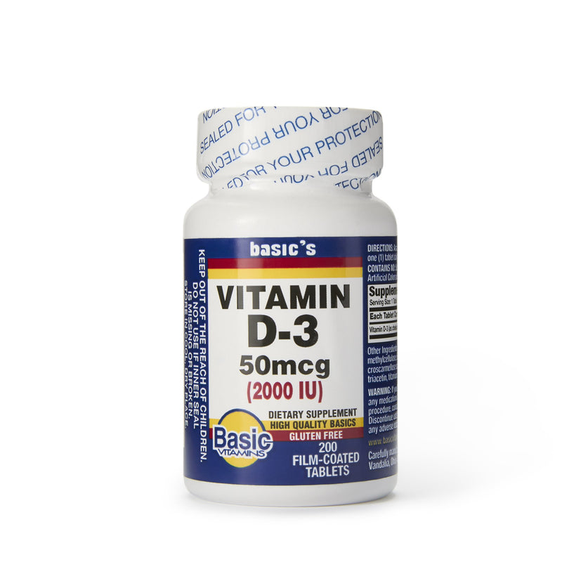 Basic's Dietary Supplement Vitamin D3 2,000 IU Strength Tablet 200 per Bottle (834717_BT) 1/BT