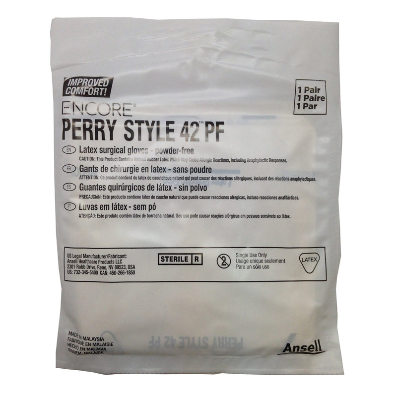 ENCORE® Perry® Style 42® PF Surgical Glove Size 6.5 Sterile Latex Standard Cuff Length Micro-Textured Natural Chemo Tested (1012595_CS) 200/CS