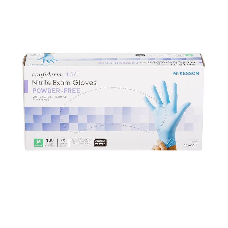 McKesson Confiderm® 4.5C Exam Glove Medium NonSterile Nitrile Standard Cuff Length Textured Fingertips Blue Chemo Tested (921603_CS) 1000/CS