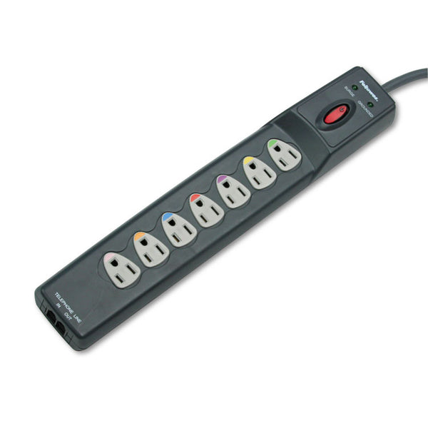 Fellowes® Power Guard Surge Protector, 7 AC Outlets, 12 ft Cord, 1,600 J, Graphite Gray (FEL99111)