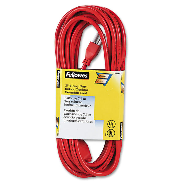 Fellowes® Indoor/Outdoor Heavy-Duty 3-Prong Plug Extension Cord, 25 ft, 13 A, Orange (FEL99597)
