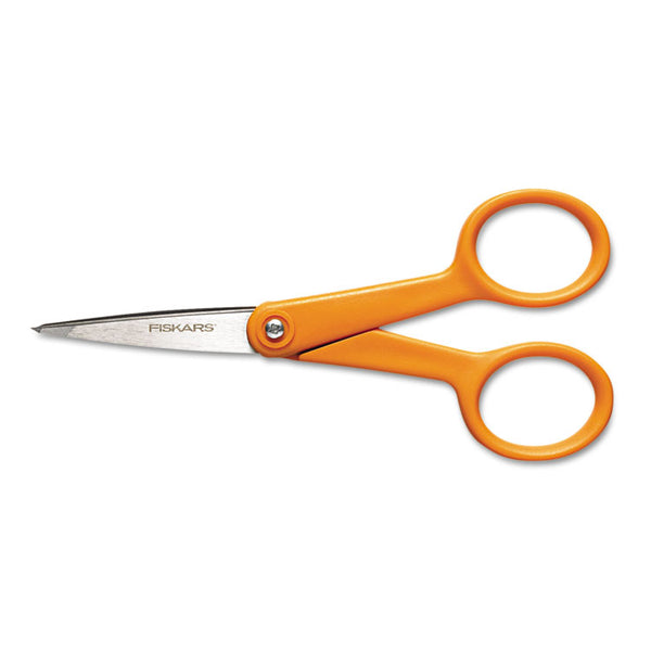 Fiskars® Home and Office Scissors, Pointed Tip, 5" Long, 1.88" Cut Length, Orange Straight Handle (FSK1948101015)