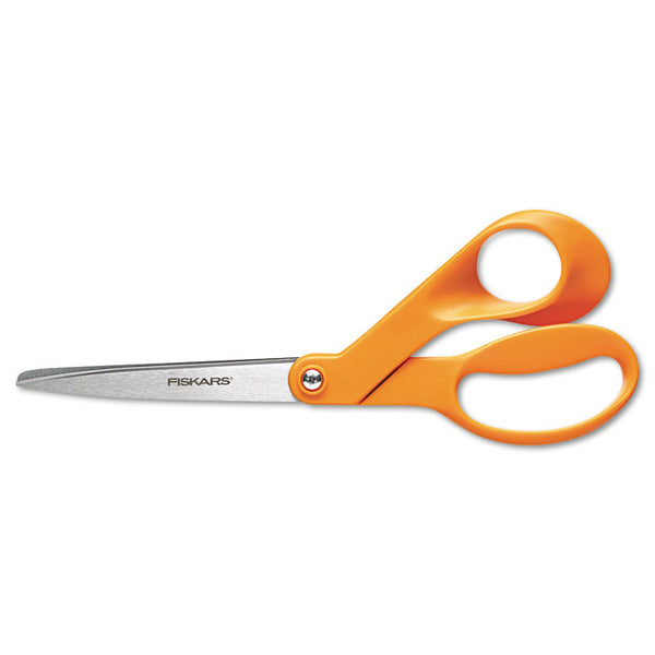 Fiskars® Home and Office Scissors, 8" Long, 3.5" Cut Length, Orange Offset Handle (FSK1945101052)