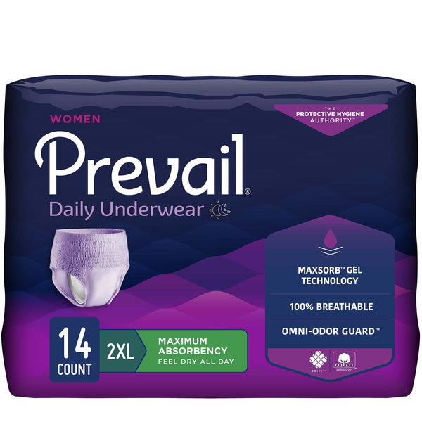 Prevail® Daily Underwear Female Adult Absorbent Underwear Pull On with Tear Away Seams 2X-Large Disposable Heavy Absorbency (1126187_CS) 56/CS