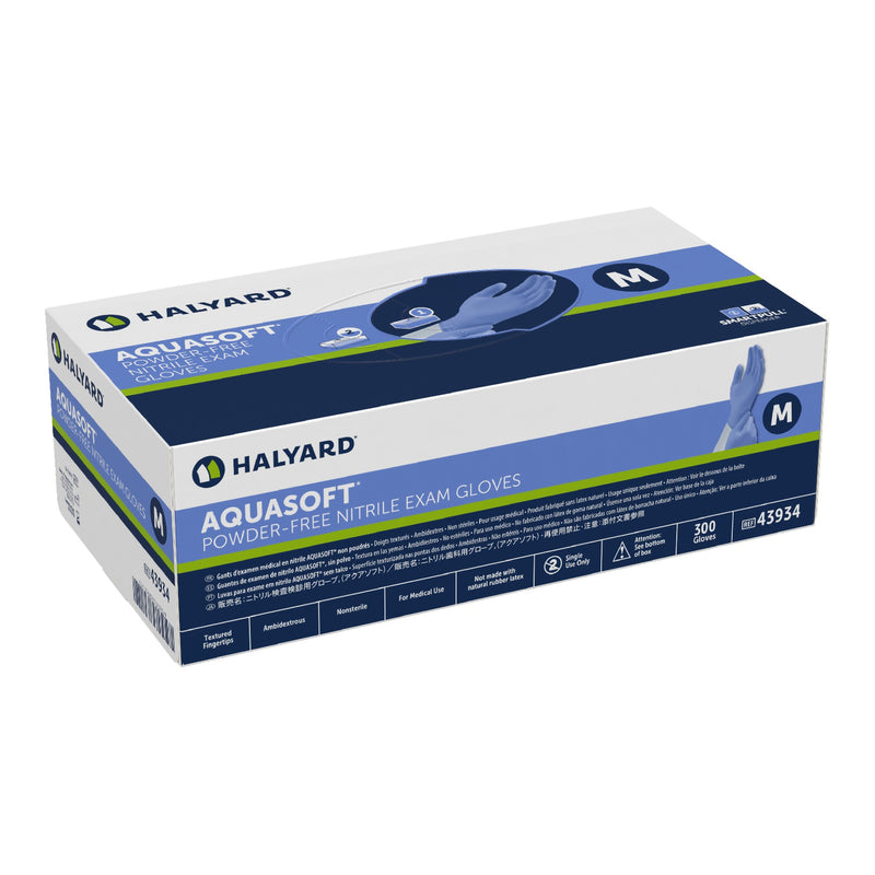 Aquasoft® Exam Glove Medium NonSterile Nitrile Standard Cuff Length Textured Fingertips Blue Chemo Tested (975530_CS) 3000/CS