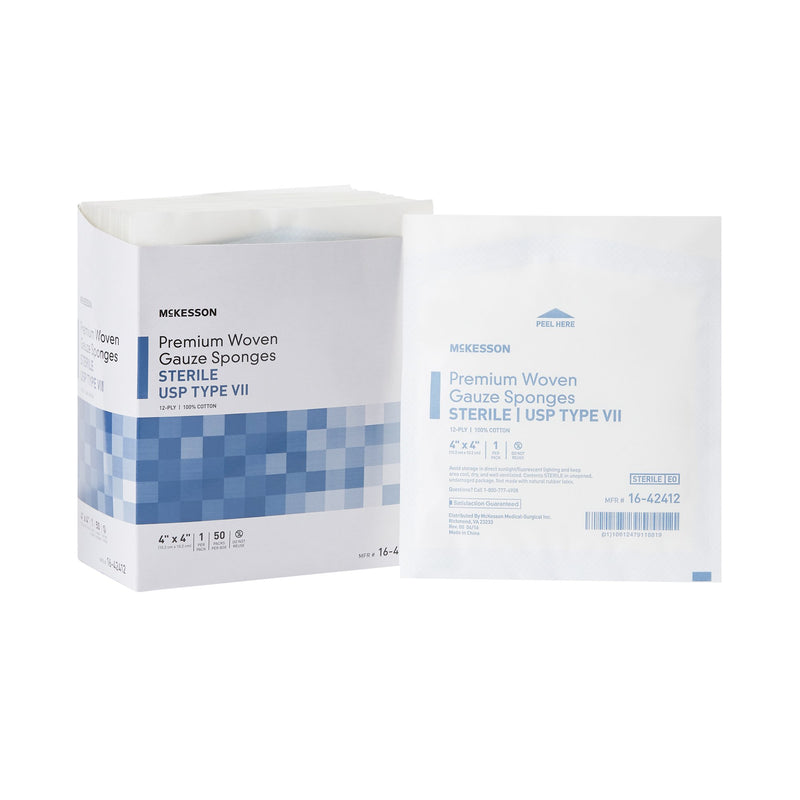 McKesson Gauze Sponge 4 X 4 Inch 12-Ply Sterile 1 per Pack (446049_BX) 50/BX