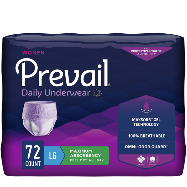 Prevail® Daily Underwear Female Adult Absorbent Underwear Pull On with Tear Away Seams Large Disposable Heavy Absorbency (889082_BG) 18/BG