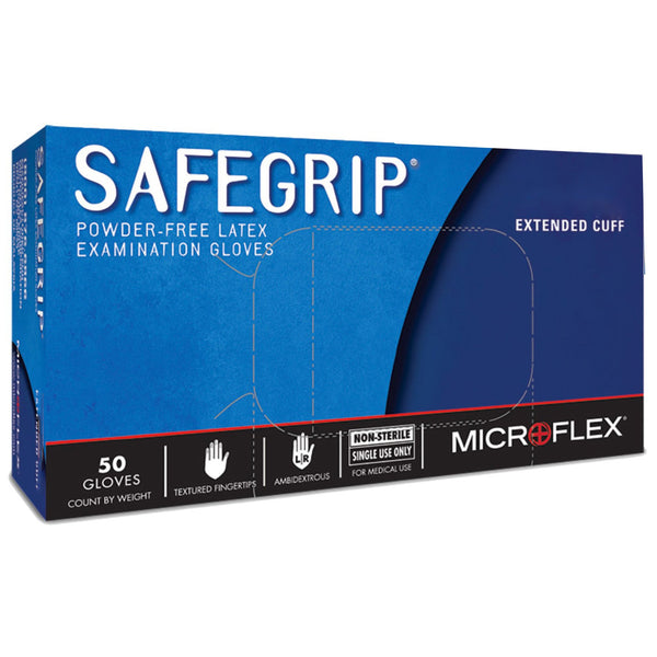 SafeGrip® Exam Glove Medium NonSterile Latex Extended Cuff Length Textured Fingertips Blue Chemo Tested (306872_CS) 500/CS