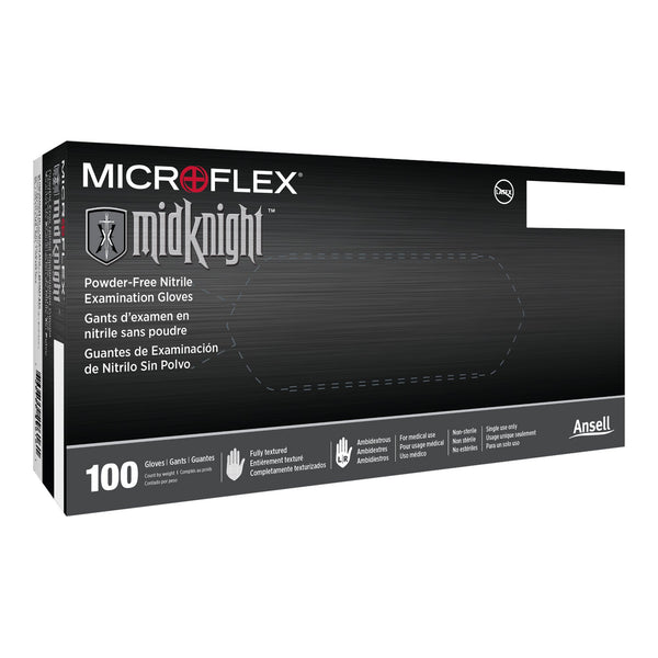 MICROFLEX® MidKnight™ Exam Glove Small NonSterile Nitrile Standard Cuff Length Fully Textured Black Fentanyl Tested (688020_CS) 10/CS