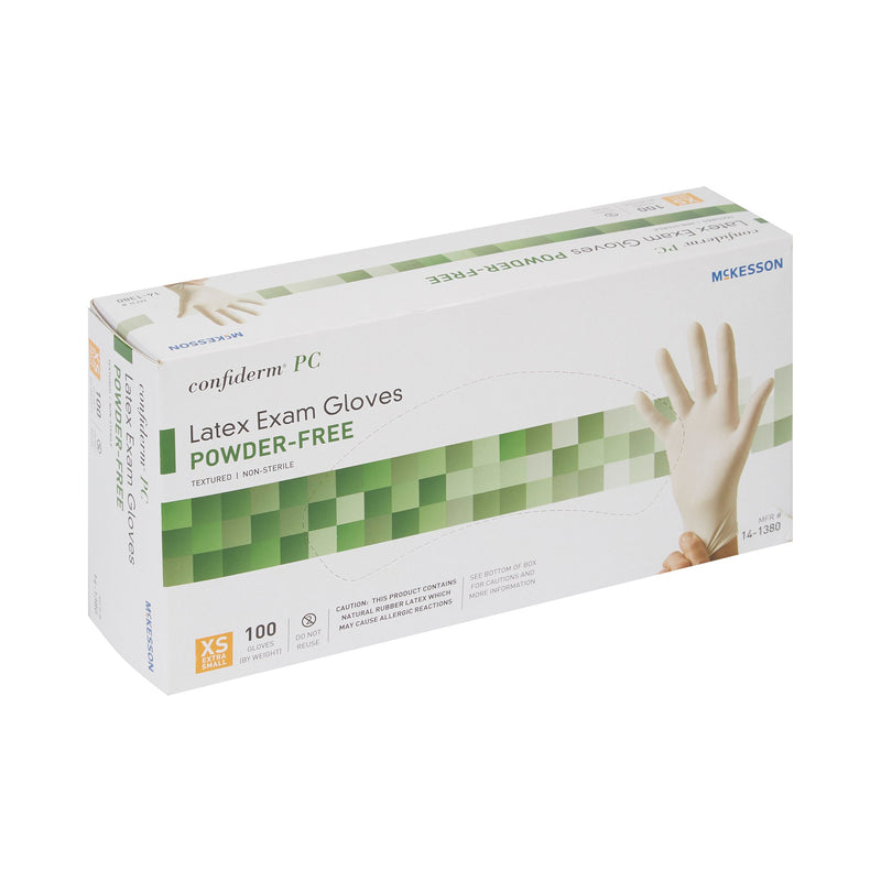McKesson Confiderm® Exam Glove X-Small NonSterile Latex Standard Cuff Length Fully Textured Ivory Not Rated (921596_CS) 1000/CS
