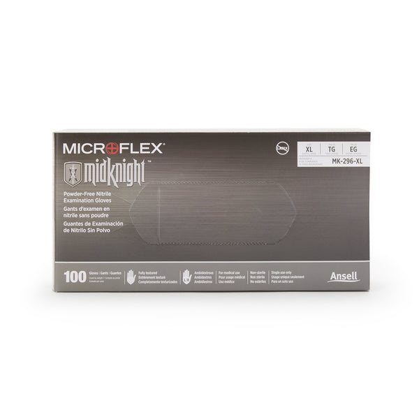 MICROFLEX® MidKnight™ Exam Glove X-Large NonSterile Nitrile Standard Cuff Length Fully Textured Black Fentanyl Tested (667878_CS) 10/CS