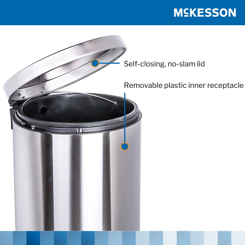 McKesson Trash Can 32 Quart / 8 gal. Silver Metal Round (1223690_EA) 1/EA