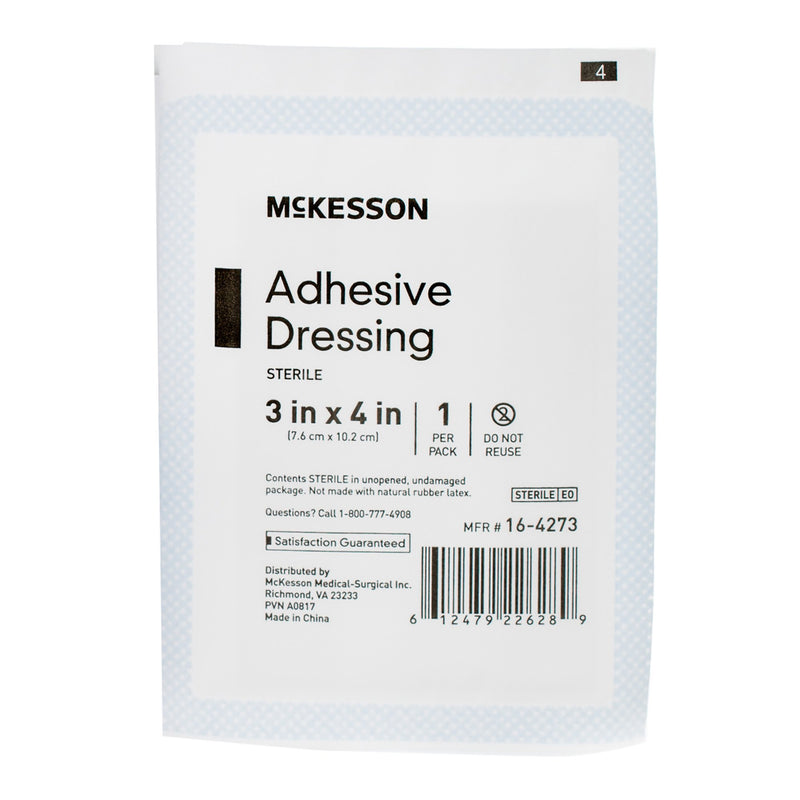 McKesson Non-Adherent Dressing with Adhesive 3 X 4 Inch Sterile 1 per Pack (1086175_BX) 100/BX
