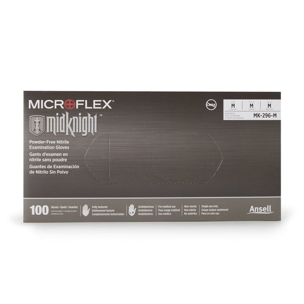 MICROFLEX® MidKnight™ Exam Glove Medium NonSterile Nitrile Standard Cuff Length Fully Textured Black Fentanyl Tested (688019_CS) 10/CS