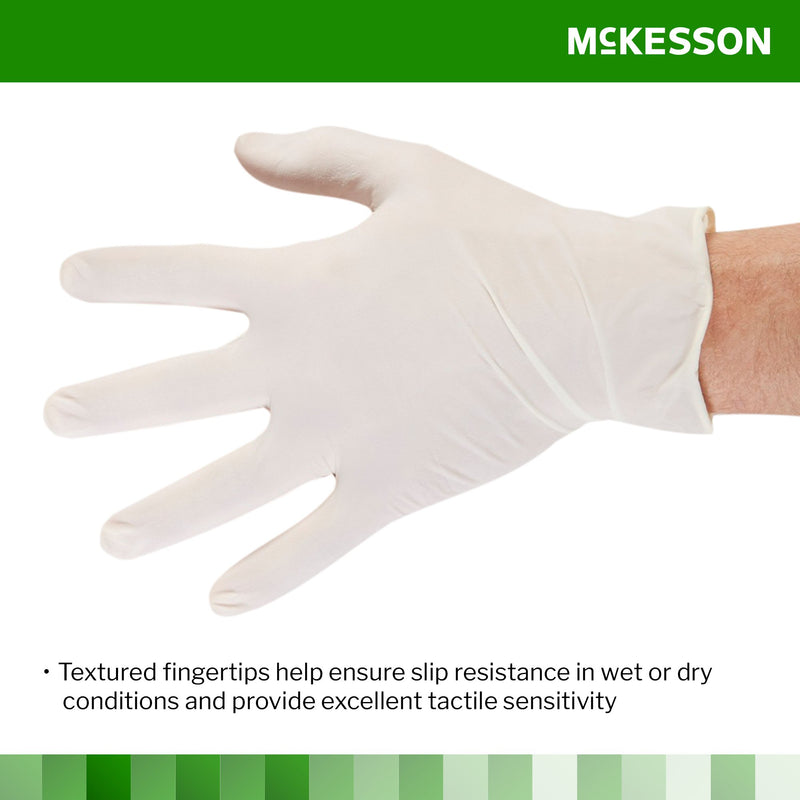 McKesson Confiderm® Exam Glove Medium NonSterile Latex Standard Cuff Length Textured Fingertips Ivory Not Rated (921593_BX) 100/BX