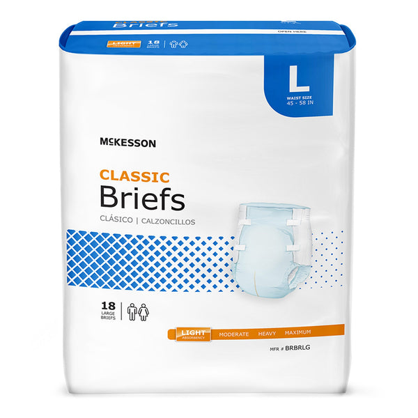 McKesson Classic Unisex Adult Incontinence Brief Large Disposable Light Absorbency (973139_CS) 72/CS