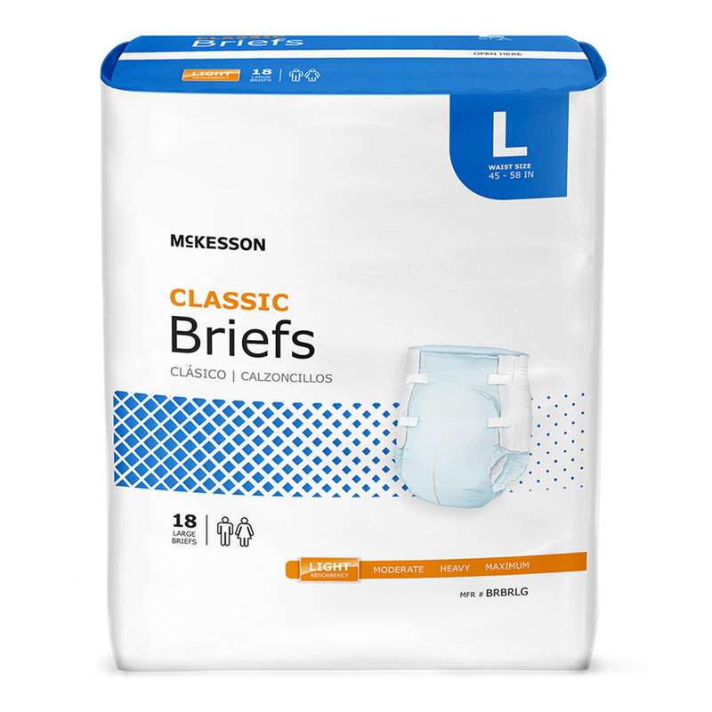 McKesson Classic Unisex Adult Incontinence Brief Large Disposable Light Absorbency (973139_CS) 72/CS