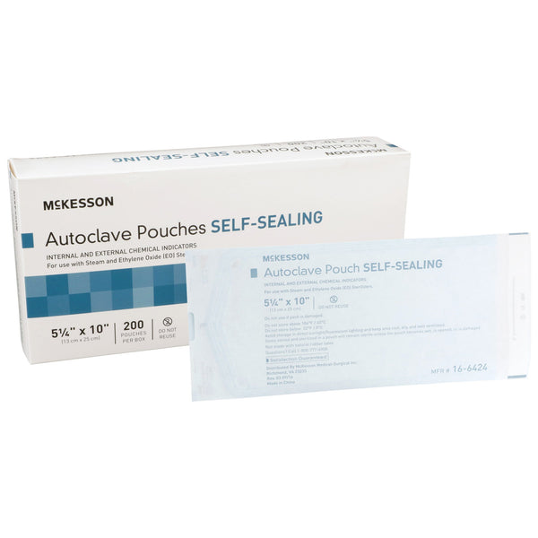 McKesson Sterilization Pouch Ethylene Oxide (EO) Gas / Steam 5-1/4 X 10 Inch Transparent Blue / White Self Seal Paper / Film (960944_CS) 2000/CS