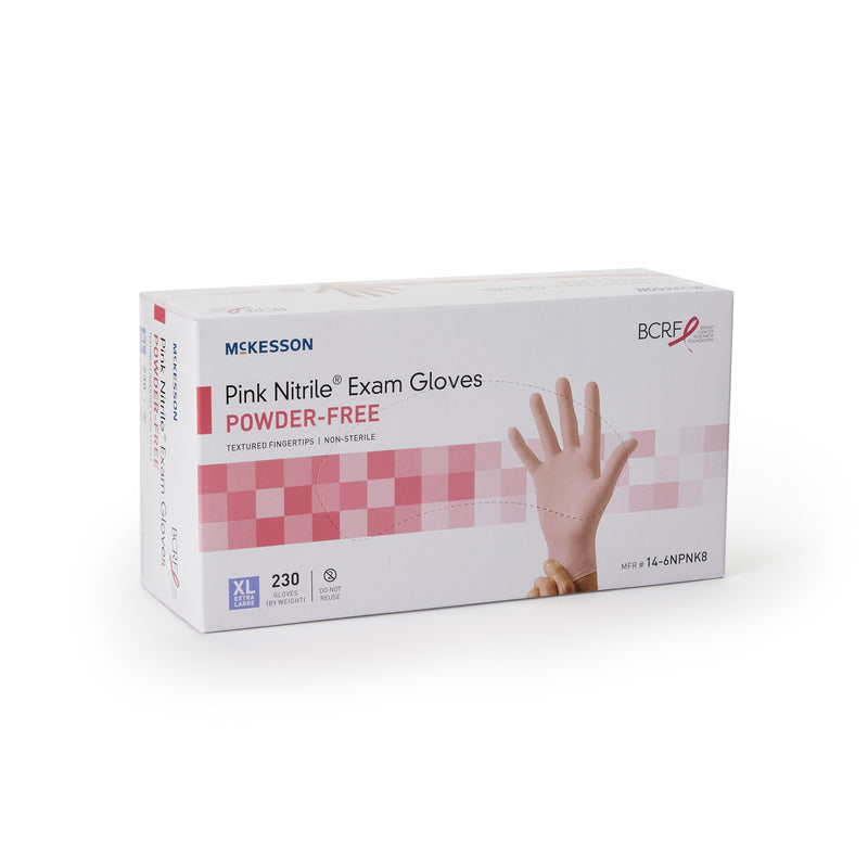 McKesson Pink Nitrile® Exam Glove X-Large NonSterile Nitrile Standard Cuff Length Textured Fingertips Pink Not Rated (1065404_BX) 230/BX