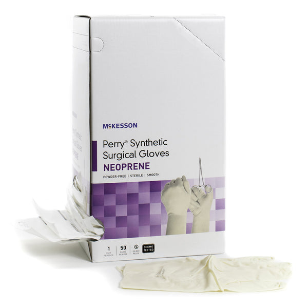McKesson Perry® Synthetic Surgical Gloves Surgical Glove Size 6.5 Sterile Polychloroprene Standard Cuff Length Smooth Cream Chemo Tested (1044745_BX) 50/BX