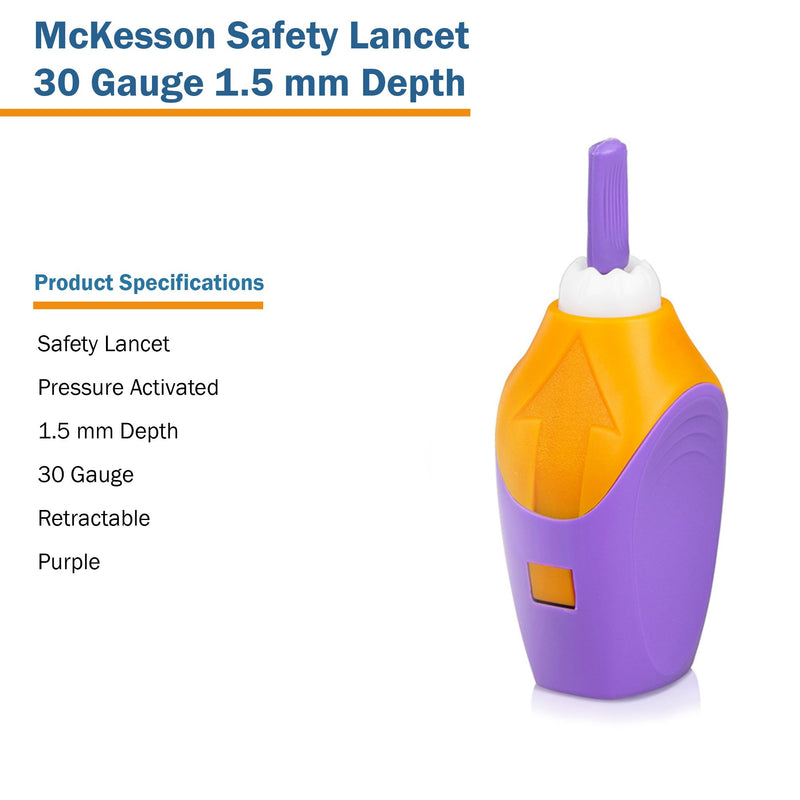 McKesson Safety Lancet 30 Gauge Retractable Pressure Activated Finger (1217983_BX) 100/BX