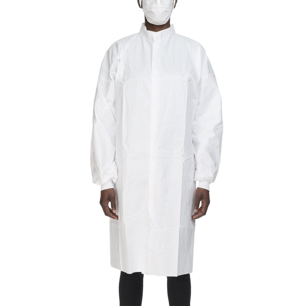 Contec® CritiGear™ Cleanroom Lab Coat White Large Knee Length Microporous Fabric Disposable (1128928_BG) 10/BG