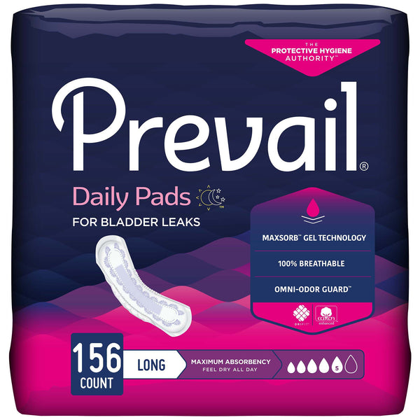Prevail® Daily Pads Bladder Control Pad 13 Inch Length Heavy Absorbency Polymer Core One Size Fits Most (810356_CS) 156/CS