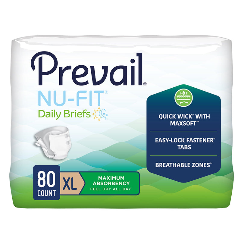 Prevail® Nu-Fit® Unisex Adult Incontinence Brief X-Large Disposable Heavy Absorbency (1261578_CS) 80/CS