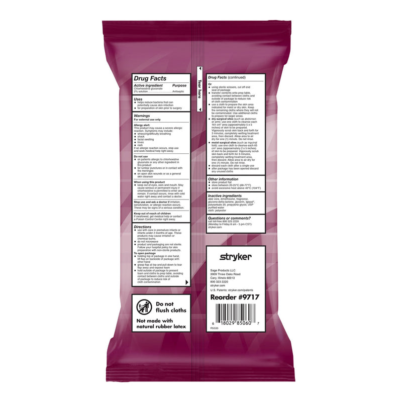 Sage® Skin Prep Wipe 6 per Pack Soft Pack 2% Strength CHG (Chlorhexidine Gluconate) NonSterile (1187746_CS) 32/CS