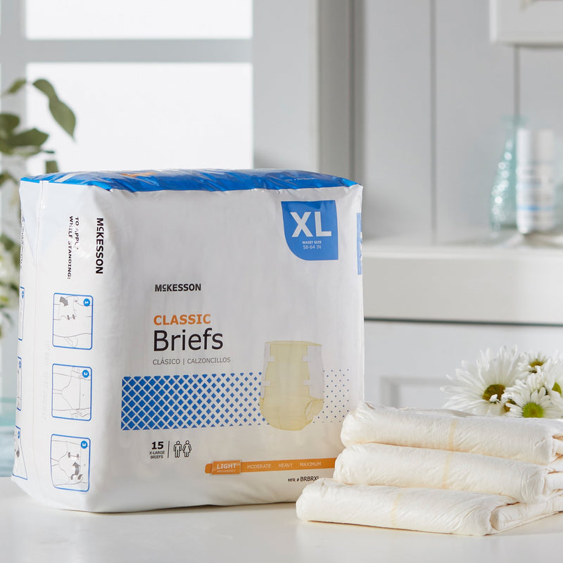 McKesson Classic Unisex Adult Incontinence Brief X-Large Disposable Light Absorbency (973141_BG) 15/BG