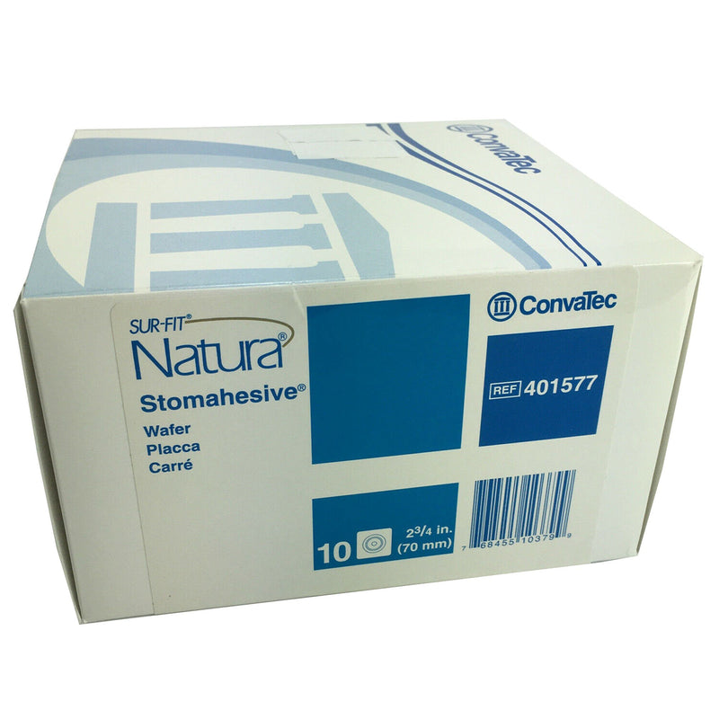 Sur-Fit Natura® Ostomy Barrier Trim to Fit, Standard Wear Stomahesive® Without Tape 70 mm Flange System Hydrocolloid 1-7/8 to 2-1/2 Inch Opening 5 X 5 Inch (365735_BX) 10/BX