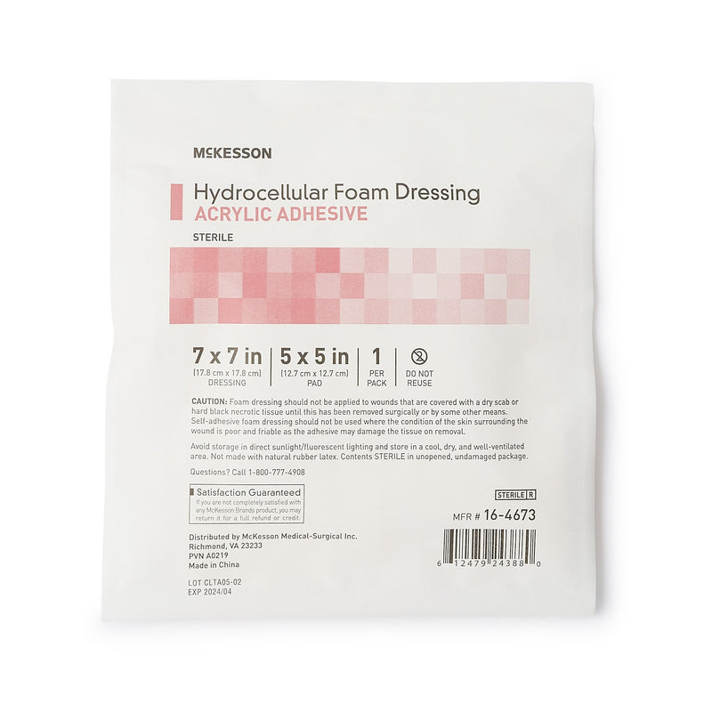 McKesson Foam Dressing 7 X 7 Inch With Border Film Backing Acrylic Adhesive Square Sterile (1138301_BX) 10/BX