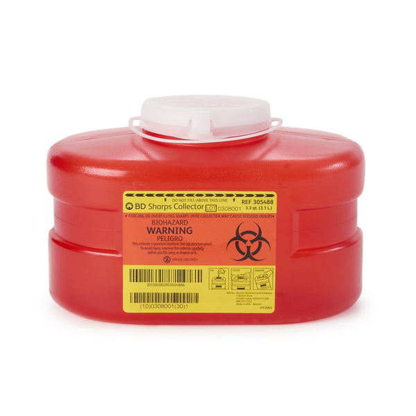 BD™ Sharps Container Red Base 5-3/10 H X 9-1/10 W X 5 D Inch Vertical Entry 0.825 Gallon (140598_CS) 24/CS