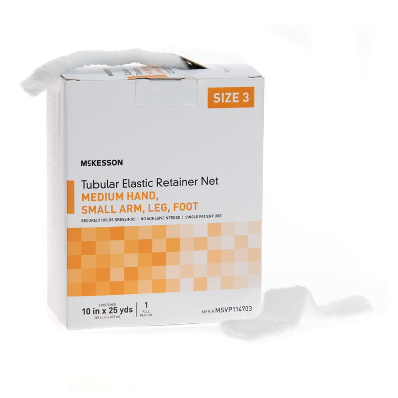 McKesson Elastic Net Retainer Dressing Tubular Elastic 10 Inch X 25 Yard (25.4 cm X 22.9 m) Size 3 White Medium Hand / Small Arm / Leg / Foot NonSterile (1113347_BX) 1/BX