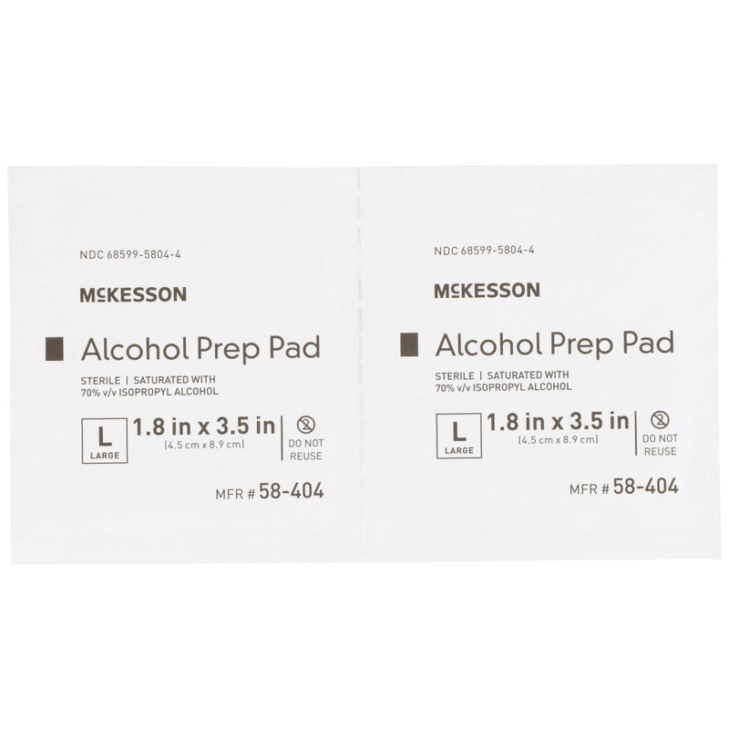 McKesson Alcohol Prep Pad 70% Strength Isopropyl Alcohol Individual Packet Large Sterile (225940_EA) 1/EA