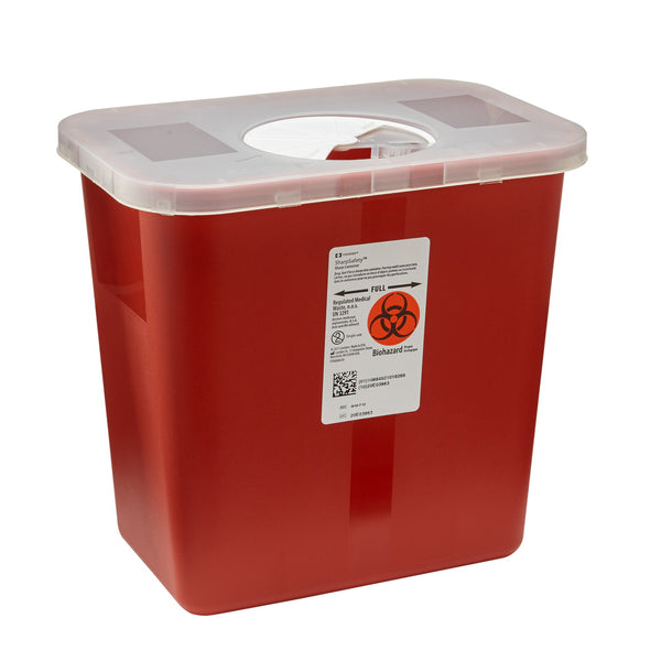 SharpSafety™ Sharps Container Red Base 10 H X 10-1/2 W X 7-1/4 D Inch Vertical Entry 2 Gallon (138112_EA) 1/EA