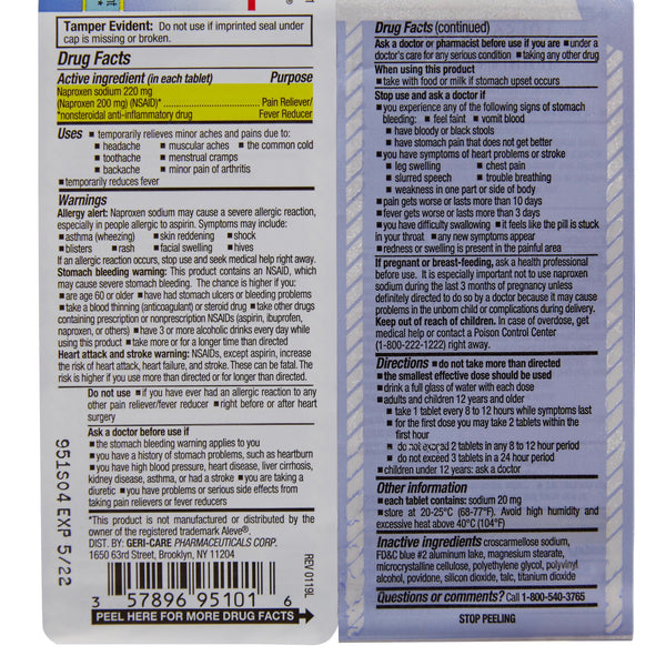 McKesson Brand Pain Relief 220 mg Strength Naproxen Sodium Tablet 100 per Bottle (866981_CS) 12/CS