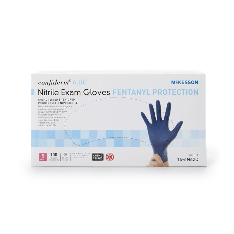 McKesson Confiderm® 6.8C Exam Glove Small NonSterile Nitrile Standard Cuff Length Textured Fingertips Blue Chemo Tested / Fentanyl Tested (1163939_BX) 100/BX