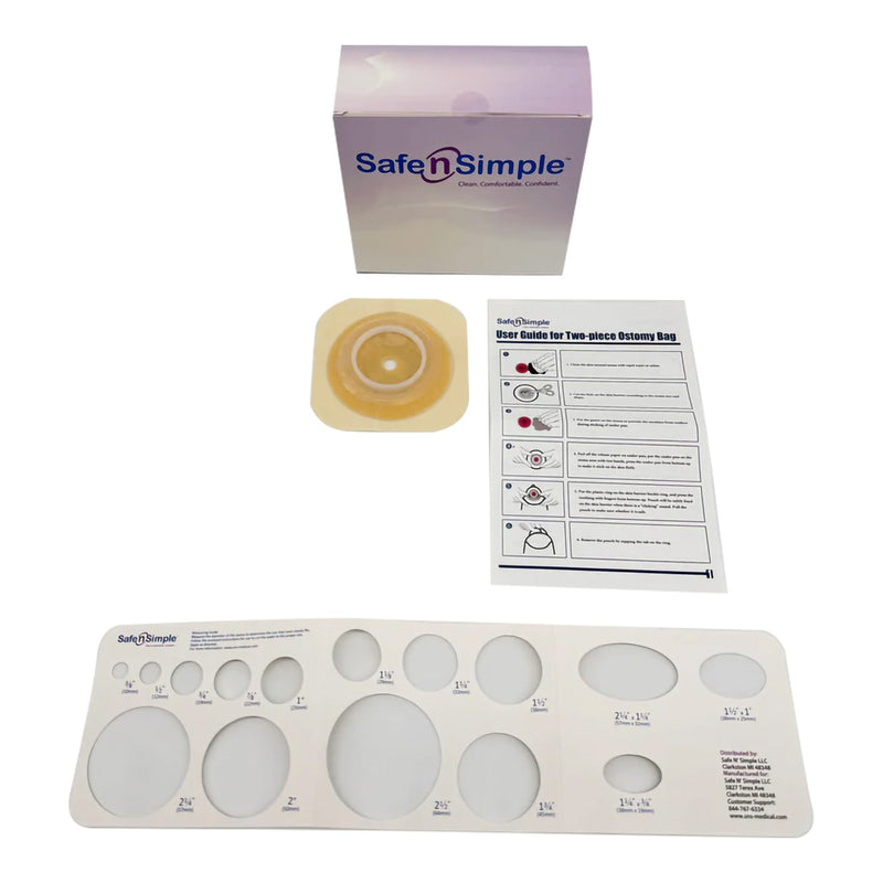 Safe N Simple Ostomy Barrier Trim to Fit, Extended Wear Adhesive Tape Collar 45 mm Flange Up to 1-1/4 Inch Opening 4-1/2 X 4-1/2 Inch (1243998_BX) 5/BX