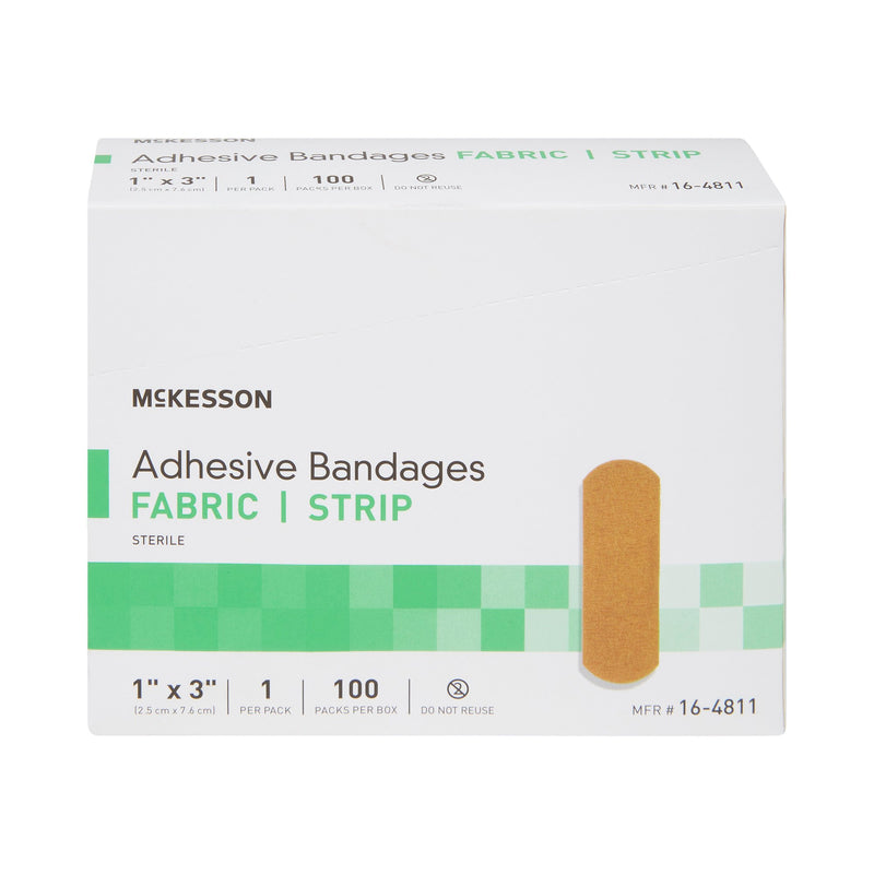 McKesson Adhesive Strip 1 X 3 Inch Fabric Rectangle Tan Sterile (466872_BX) 100/BX