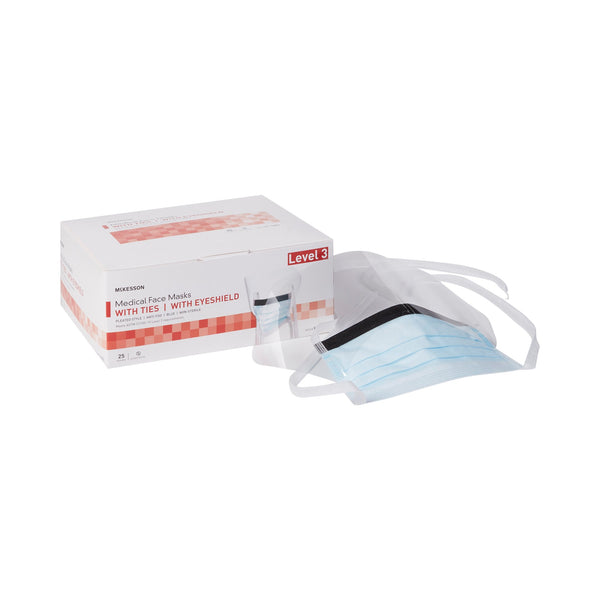 McKesson Surgical Mask with Eye Shield Anti-fog ASTM Level 3 Tie Closure One Size Fits Most (226058_BX) 25/BX