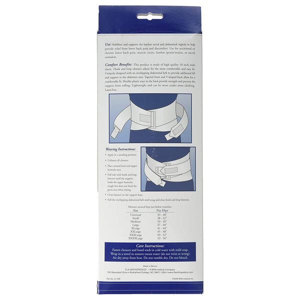 FLA Orthopedics® Standard Back Support 3X-Large Hook and Loop Closure 49 to 52 Inch Hip Circumference 10 Inch Height Adult (992942_EA) 1/EA